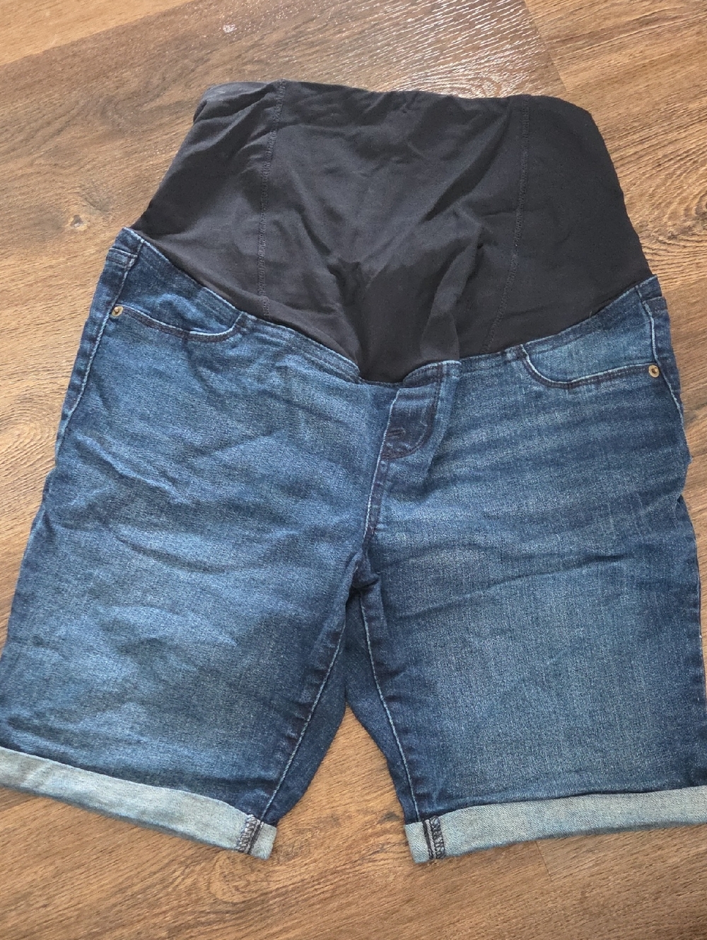Isabel Maternity by Ingrid & Isabel Black & Blue Denim Maternity Bermuda Shorts